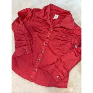 Kate Quinn Organic Cotton Red Berry Sateen Military Button Up Shirt Sz 5 HOLIDAY